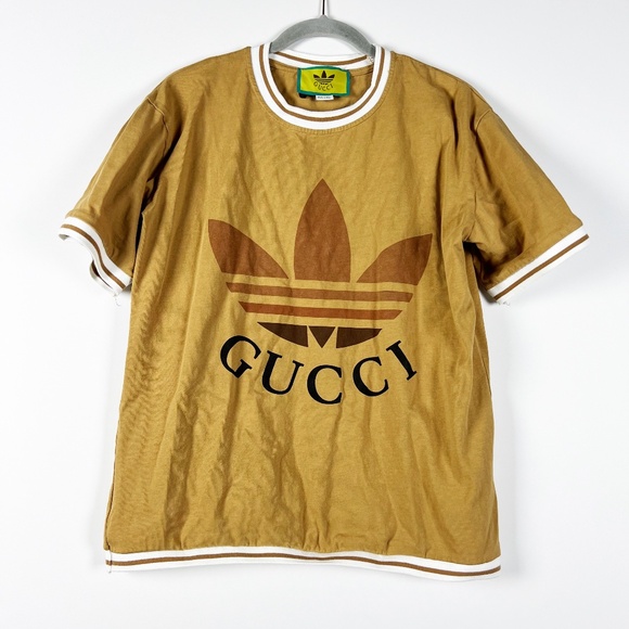 Gucci | Tops | Gucci Adidas Trefoil Logo Graphic Print Cotton Crew Neck ...